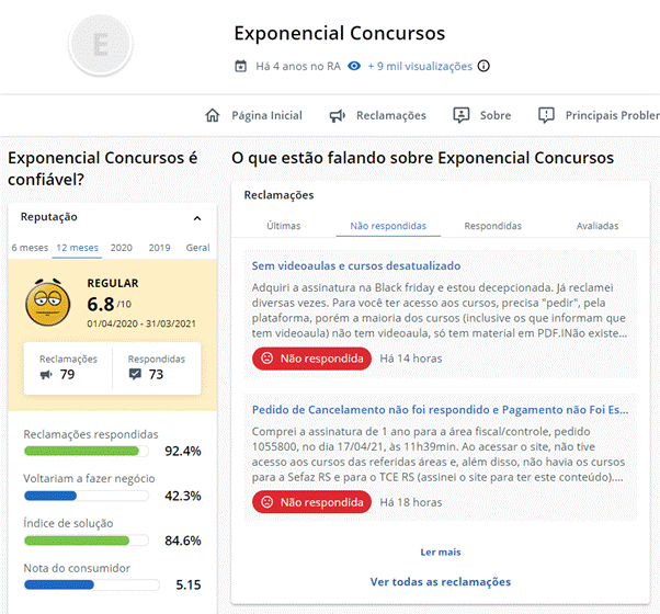 Reclamações Exponencial Concursos