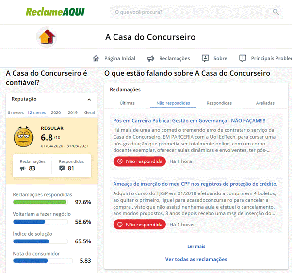 Reclamações A Casa do Concurseiro