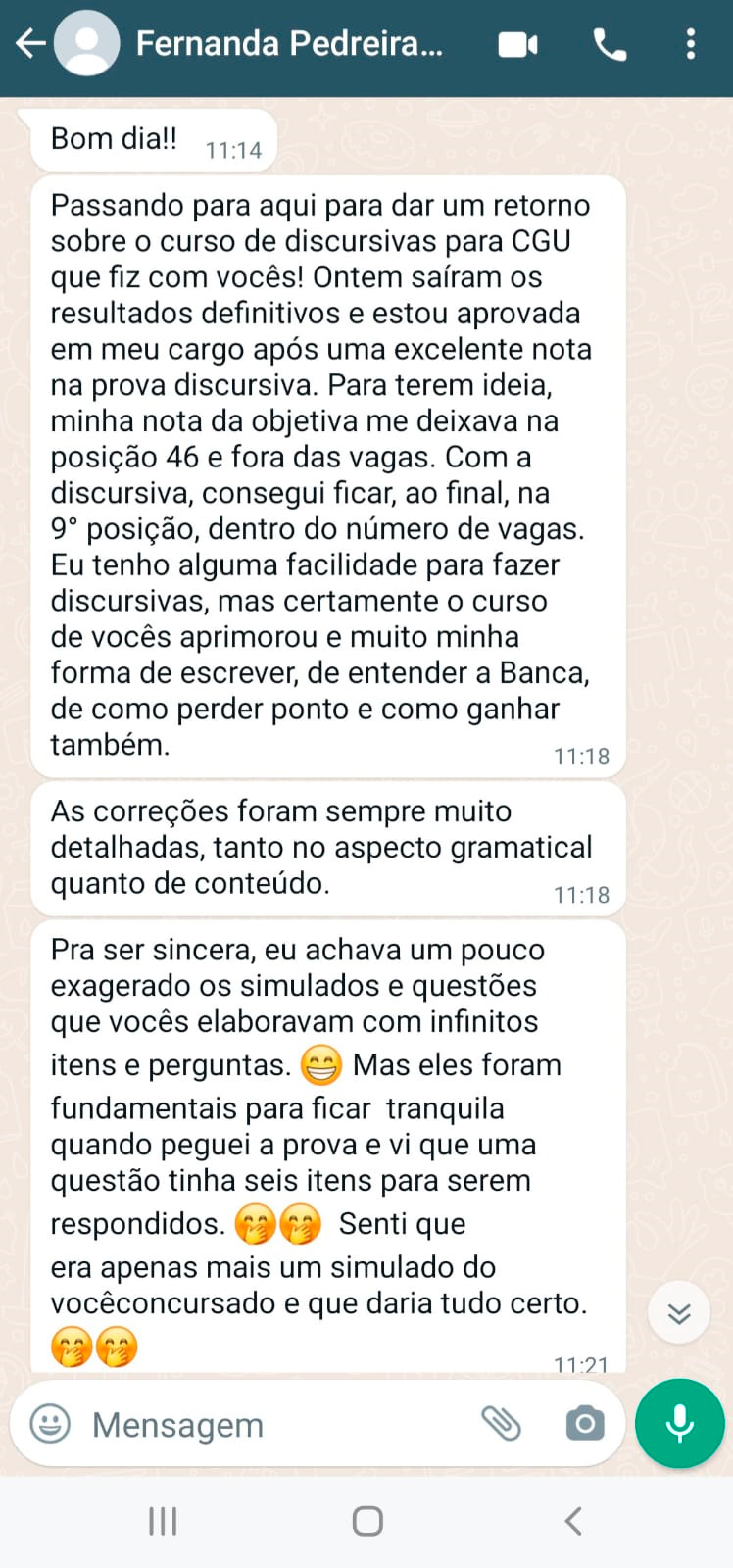Mensagem de aluno do Você Concursado