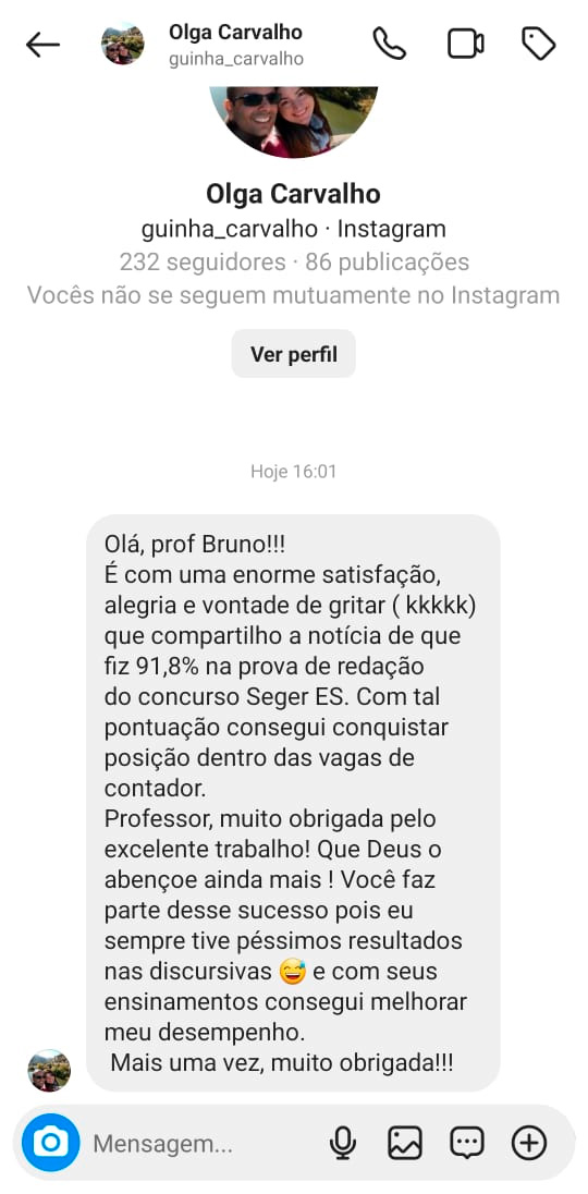 Mensagem de aluno do Você Concursado