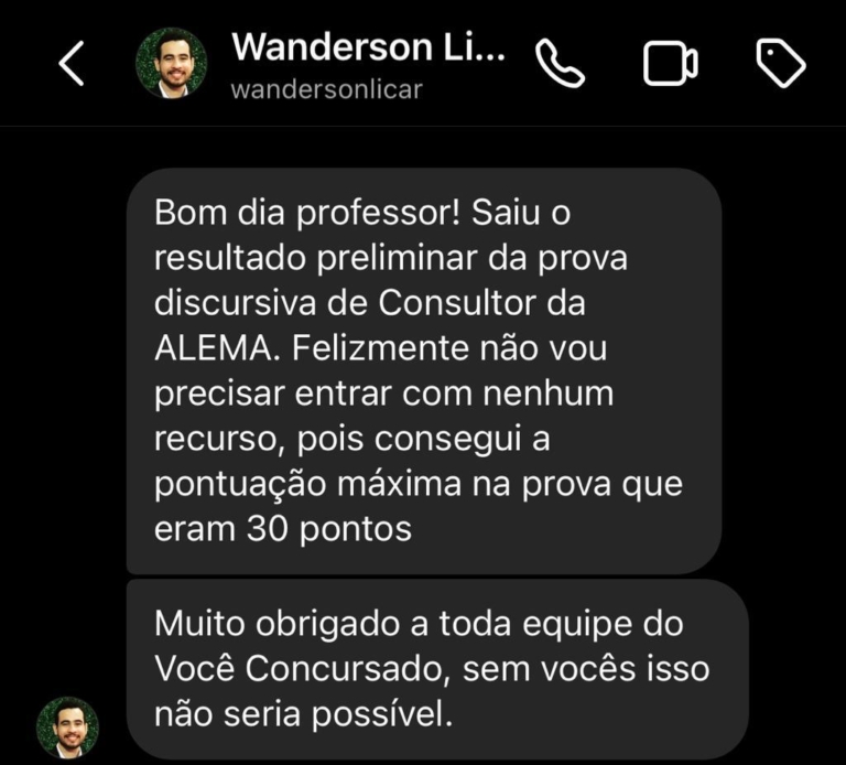 Mensagem de aluno do Você Concursado
