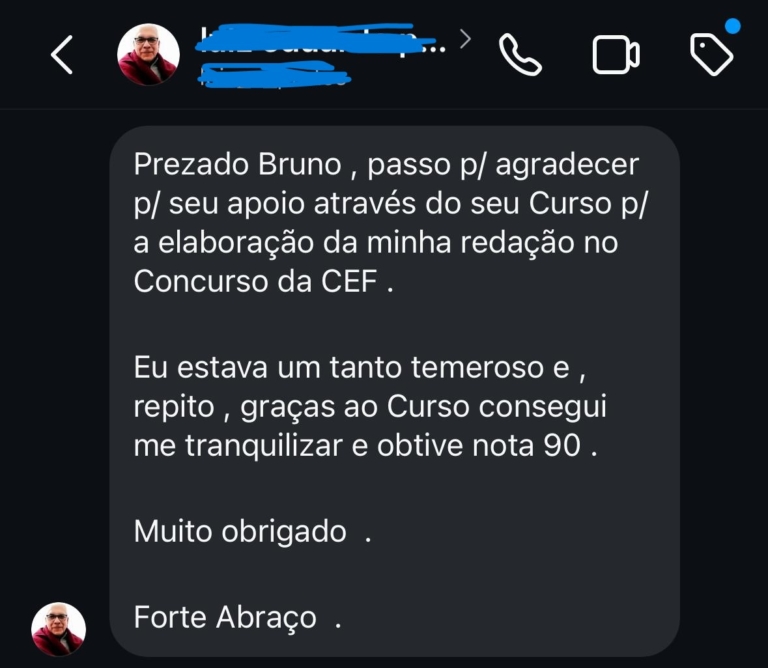 Mensagem de aluno do Você Concursado