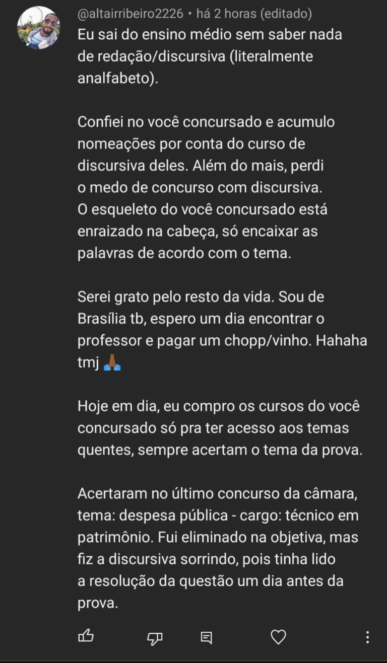 Mensagem de aluno do Você Concursado