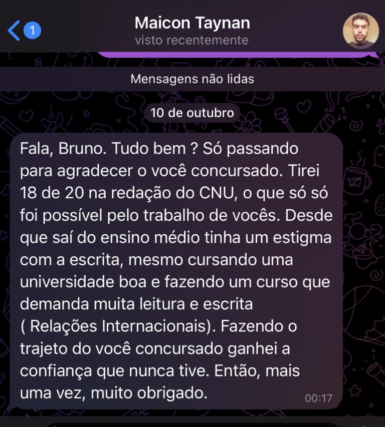 Mensagem de aluno do Você Concursado