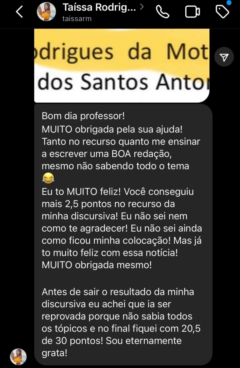 Mensagem de aluno do Você Concursado