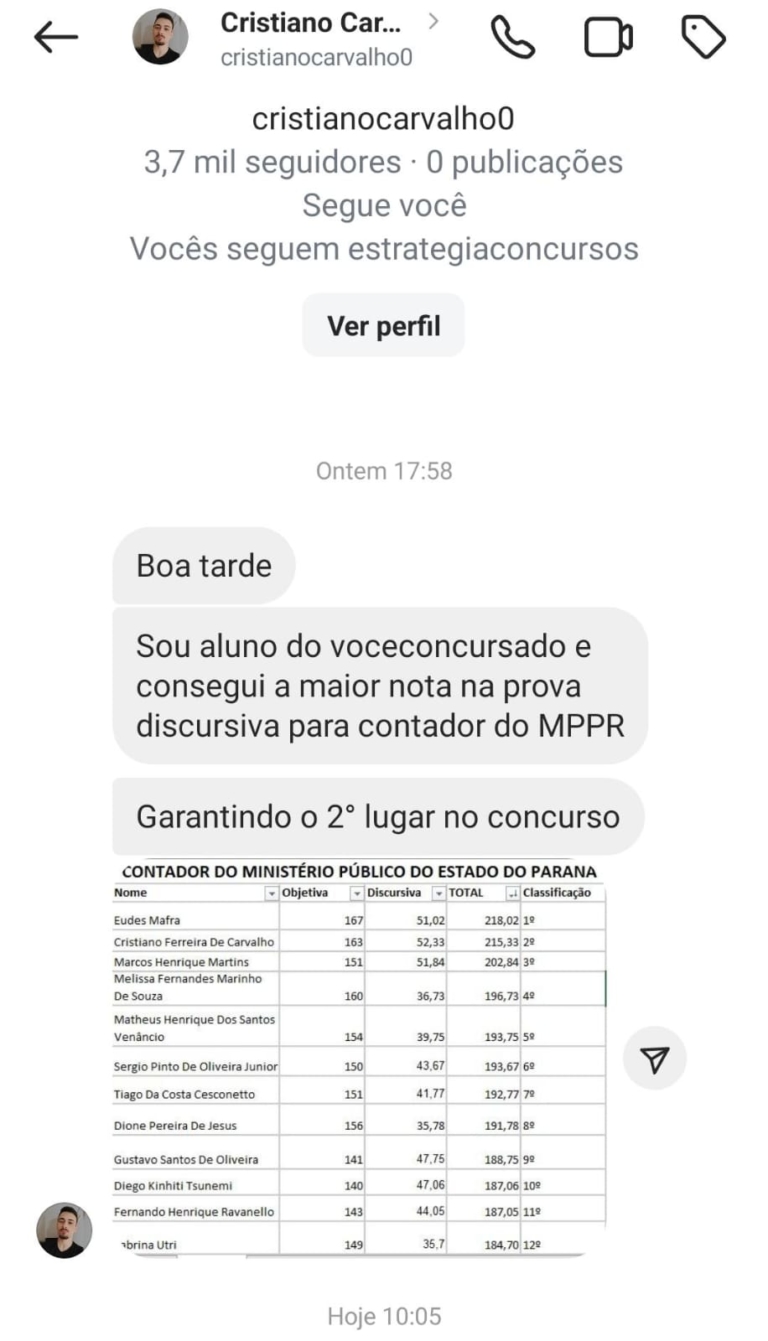 Mensagem de aluno do Você Concursado