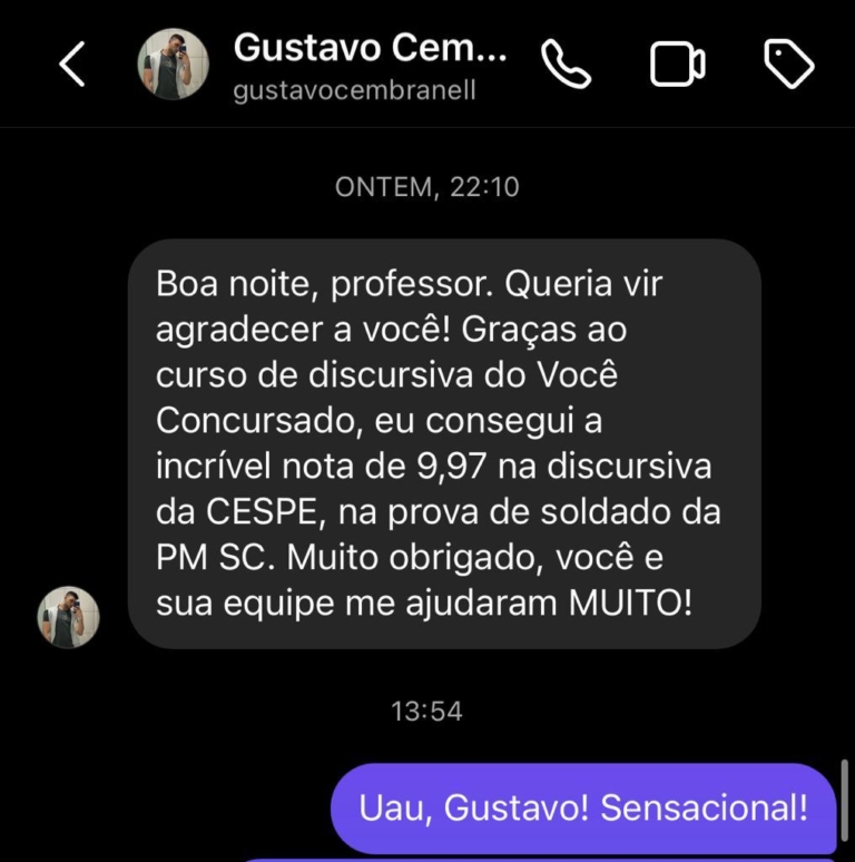Mensagem de aluno do Você Concursado