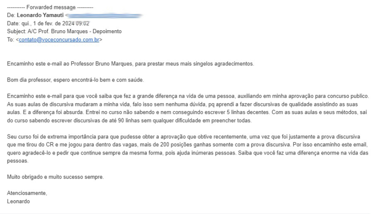 Mensagem de aluno do Você Concursado