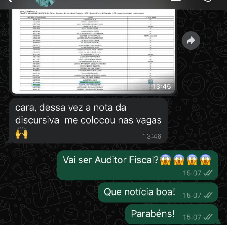Mensagem de aluno do Você Concursado