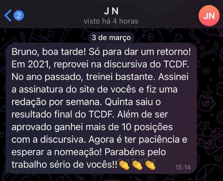 Mensagem de aluno do Você Concursado