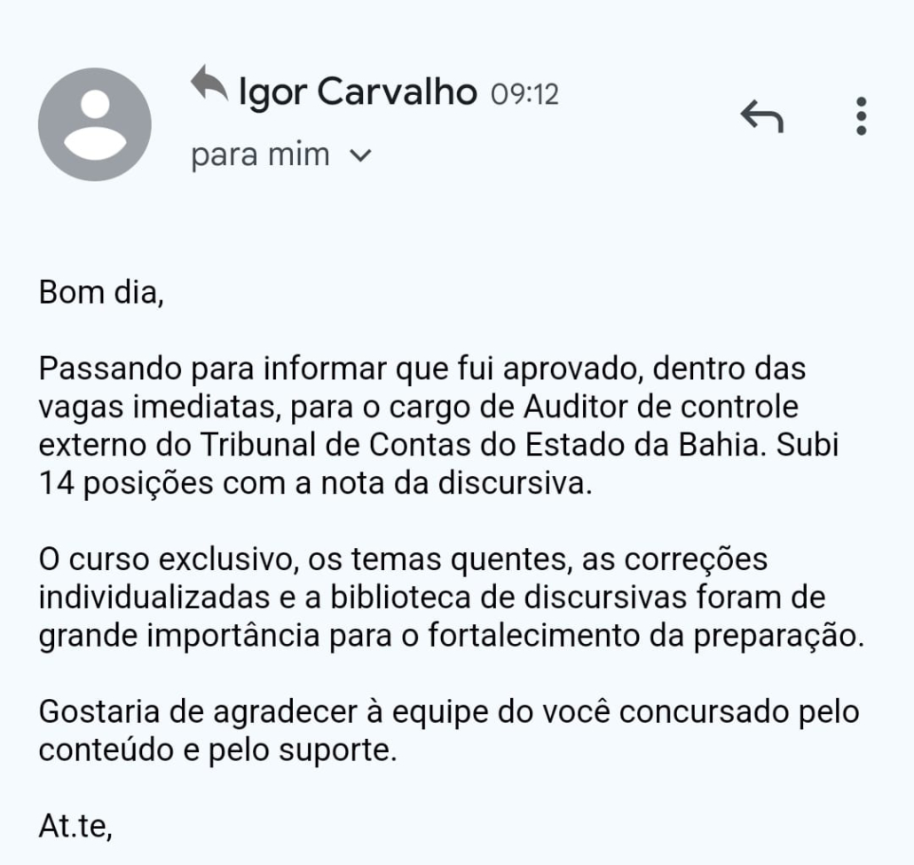 Depoimento de aluno do Você Concursado