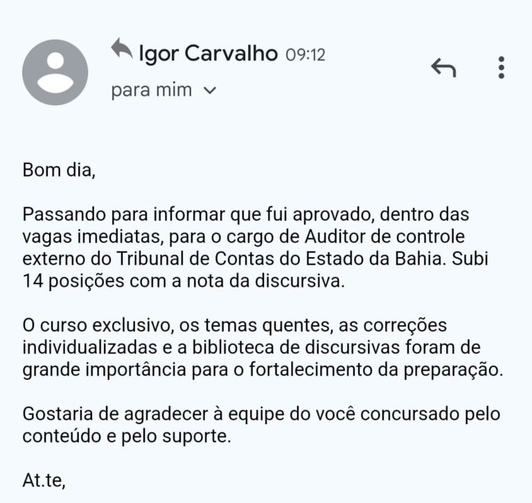 Mensagem de aluno do Você Concursado