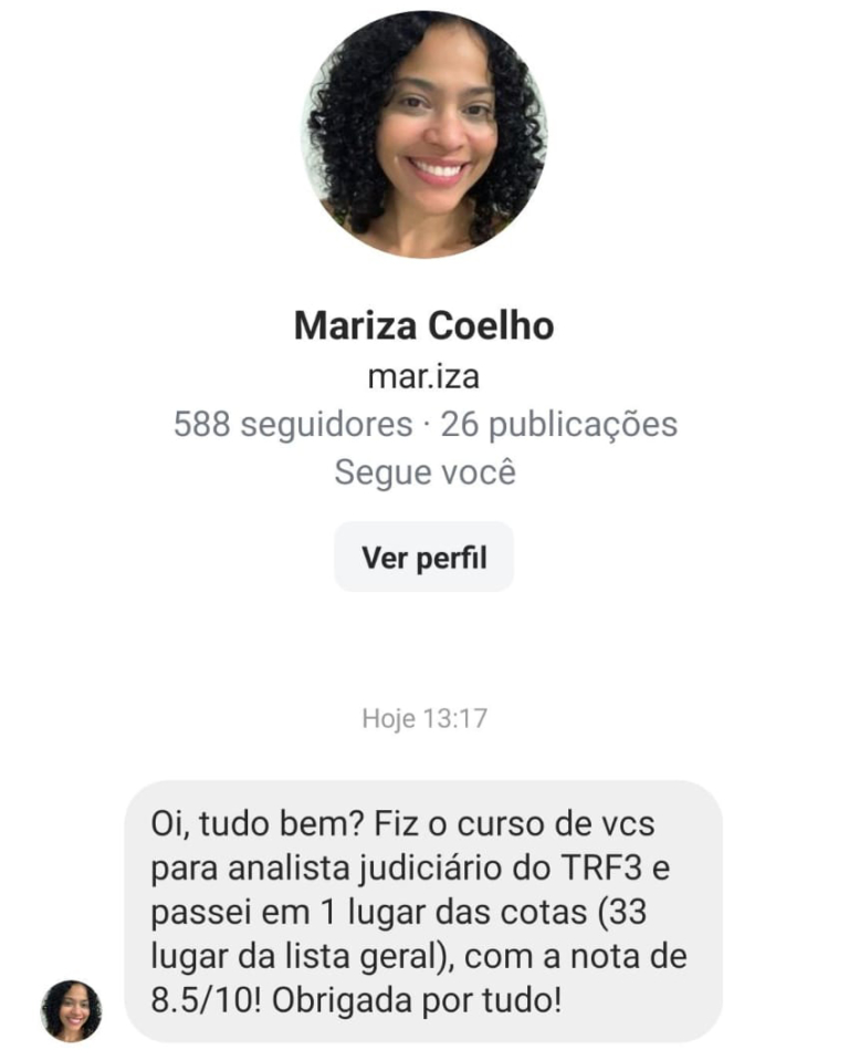 Mensagem de aluno do Você Concursado