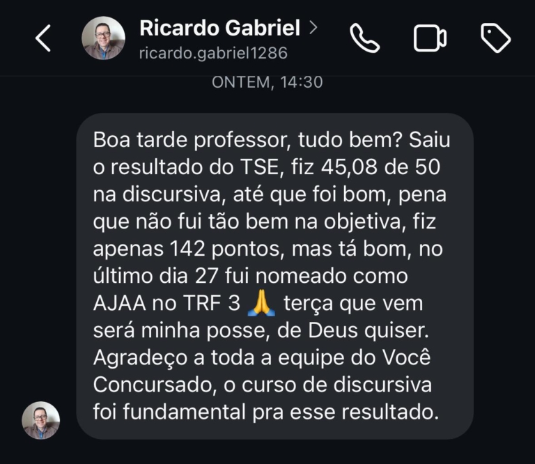 Mensagem de aluno do Você Concursado