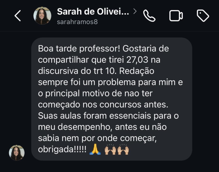Mensagem de aluno do Você Concursado