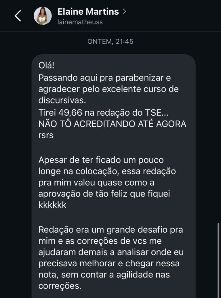 Mensagem de aluno do Você Concursado