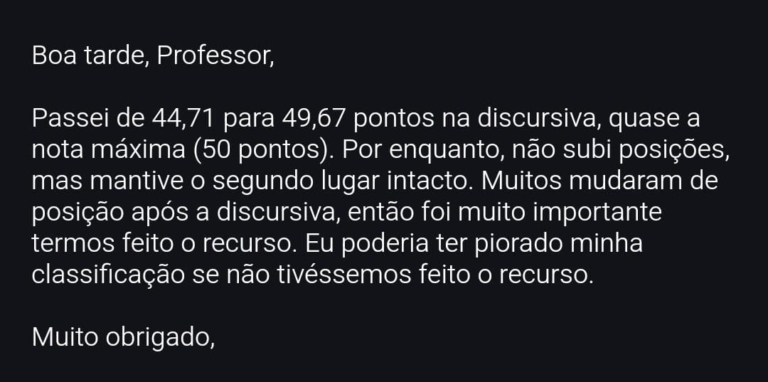 Mensagem de aluno do Você Concursado