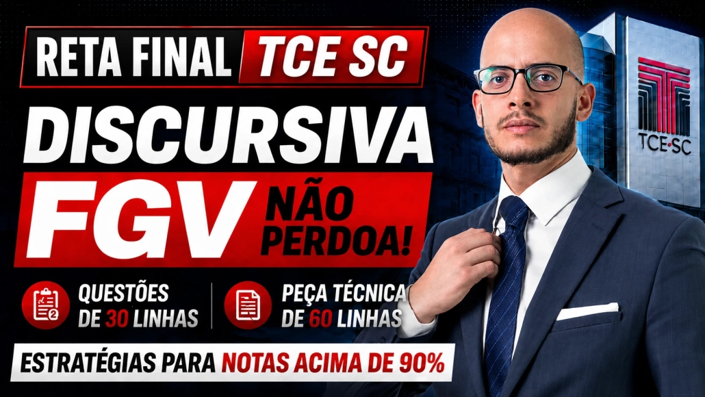 🚨 RETA FINAL TCE SC | PROVA DISCURSIVA FGV

O Professor Bruno Marques explica como se preparar para a prova discursiva do TCE Santa Catarina, com foco no padrão da FGV, nas questões de 30 linhas e na peça técnica de 60 linhas.

📌 Neste vídeo, você vai entender:

✅ O que a FGV pode cobrar na discursiva
✅ Como estruturar suas respostas
✅ Como lidar com a peça técnica
✅ Por que o COMANDO DA QUESTÃO manda na sua resposta
✅ Como buscar uma nota alta na reta final

⚠️ A discursiva pode ser decisiva para sua aprovação. Não basta saber o conteúdo: é preciso saber como responder do jeito que a banca espera.

🎯 Conheça os cursos e treinamentos do Você Concursado:

📚 Curso de Discursiva TCE SC Pós-Edital FGV
Auditor Fiscal de Controle Externo

🔹 Administração:
https://voceconcursado.com.br/curso-de-discursiva-tce-sc-fgv-auditor-administracao/?utm_source=YOUTUBE+ORGANICO

🔹 Ciências Atuariais:
https://voceconcursado.com.br/curso-de-discursiva-tce-sc-pos-edital-fgv-auditor-fiscal-de-controle-externo-ciencias-atuariais/?utm_source=YOUTUBE+ORGANICO

🔹 Ciências da Computação, Sistemas de Informação, Engenharia de Computação e Engenharia de Software:
https://voceconcursado.com.br/curso-de-discursiva-tce-sc-pos-edital-fgv-auditor-fiscal-de-controle-externo-ti/?utm_source=YOUTUBE+ORGANICO

🔹 Contabilidade:
https://voceconcursado.com.br/curso-de-discursiva-tce-sc-fgv-auditor-contabilidade/?utm_source=YOUTUBE+ORGANICO

🔹 Direito:
https://voceconcursado.com.br/curso-de-discursiva-tce-sc-fgv-auditor-direito/?utm_source=YOUTUBE+ORGANICO

🔹 Economia:
https://voceconcursado.com.br/curso-de-discursiva-tce-sc-pos-edital-fgv-auditor-fiscal-de-controle-externo-economia/?utm_source=YOUTUBE+ORGANICO

🔹 Engenharia Civil:
https://voceconcursado.com.br/curso-de-discursiva-tce-sc-pos-edital-fgv-auditor-fiscal-de-controle-externo-engenharia-sanitaria/?utm_source=YOUTUBE+ORGANICO

🔹 Engenharia Sanitária:
https://voceconcursado.com.br/curso-de-discursiva-tce-sc-pos-edital-fgv-auditor-fiscal-de-controle-externo-engenharia-sanitaria/?utm_source=YOUTUBE+ORGANICO

🔹 Engenharia Elétrica:
https://voceconcursado.com.br/curso-de-discursiva-tce-sc-pos-edital-fgv-auditor-fiscal-de-controle-externo-engenharia-eletrica/?utm_source=YOUTUBE+ORGANICO

📲 Inscreva-se no canal e acompanhe os próximos conteúdos para sua discursiva.

#TCESC #FGV #ProvaDiscursiva #VoceConcursado #DiscursivaFGV #ConcursoPublico #TCE SantaCatarina