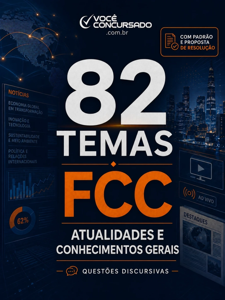 82 temas de discursiva da FCC de Atualidades e Conhecimentos Gerais (com padrão e resolução)