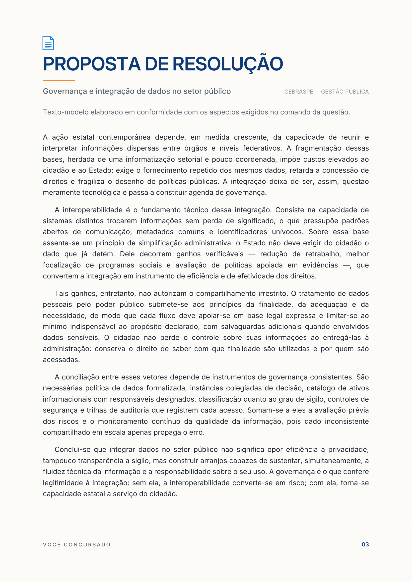 Exemplo de página de proposta de resolução do e-book