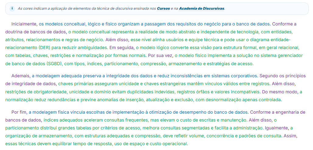 Esquema de resposta técnica com três partes: posicionamento, fundamento e aplicação ao caso.